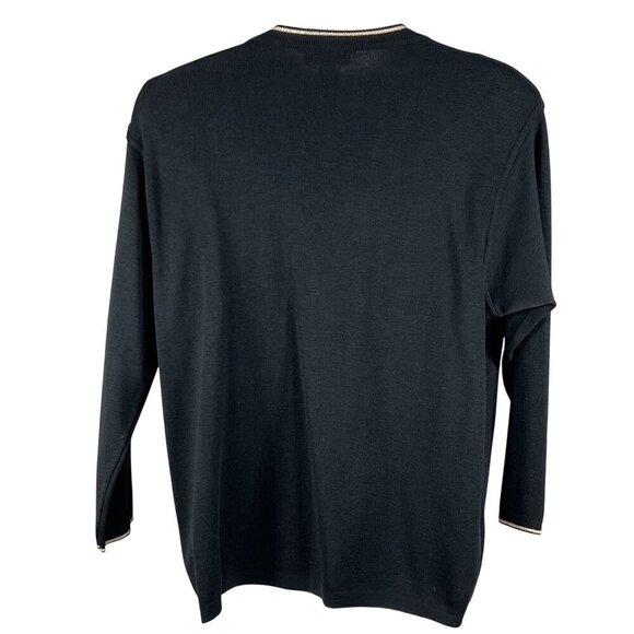 Talbots Womens XL Black Wool Cardigan Gold Embroidery Italy Made Button Up Artsy - Picture 15 of 16